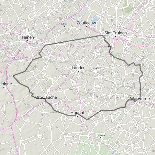 Miniatuurkaart van de fietsinspiratie "Roadtrip door het Brabantse landschap" in Prov. Brabant Wallon, Belgium. Gemaakt door de Tarmacs.app fietsrouteplanner