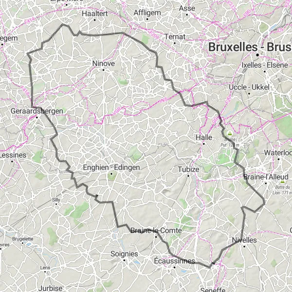 Karten-Miniaturansicht der Radinspiration "Road-Abenteuer durch das Herz Belgiens" in Prov. Brabant Wallon, Belgium. Erstellt vom Tarmacs.app-Routenplaner für Radtouren