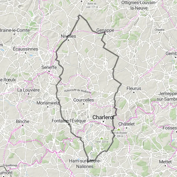Miniature de la carte de l'inspiration cycliste "Le Tour Historique du Brabant Wallon" dans la Prov. Brabant Wallon, Belgium. Générée par le planificateur d'itinéraire cycliste Tarmacs.app