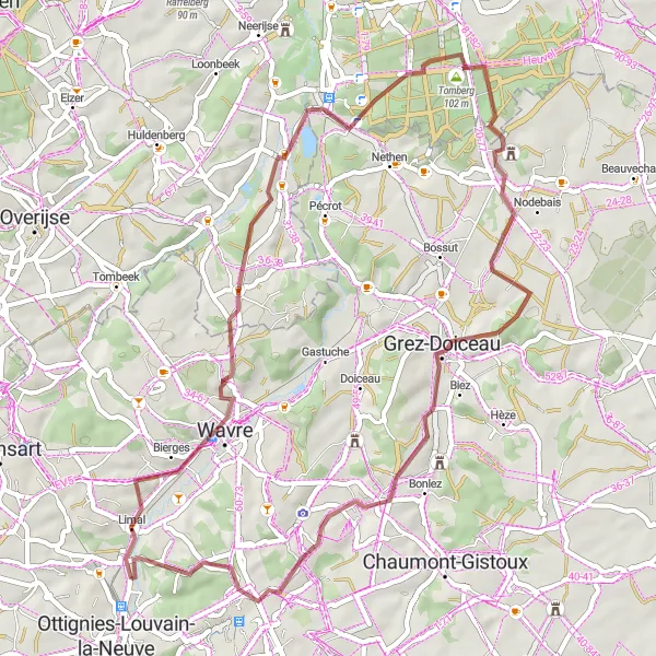 Karten-Miniaturansicht der Radinspiration "Kleine gravel-Runde in der Natur" in Prov. Brabant Wallon, Belgium. Erstellt vom Tarmacs.app-Routenplaner für Radtouren