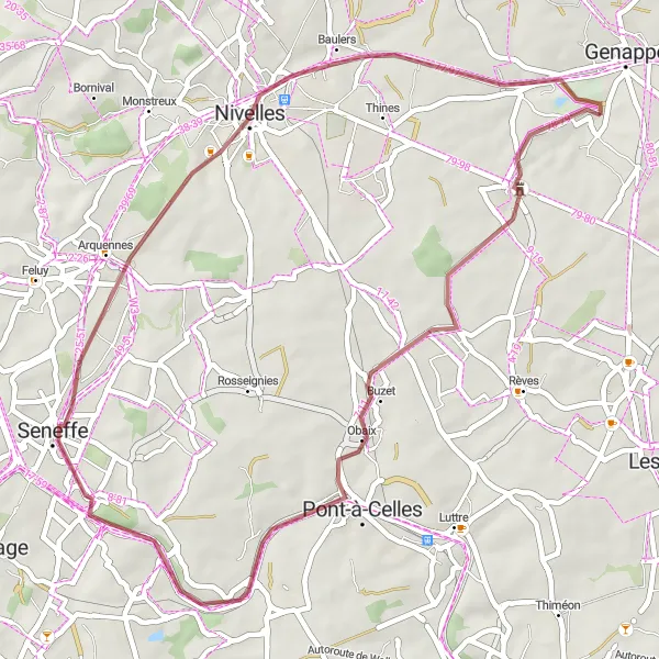 Karten-Miniaturansicht der Radinspiration "Gravelradfahren entlang historischer Orte" in Prov. Brabant Wallon, Belgium. Erstellt vom Tarmacs.app-Routenplaner für Radtouren