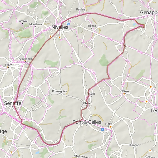 Map miniature of "Scenic Gravel Escape" cycling inspiration in Prov. Brabant Wallon, Belgium. Generated by Tarmacs.app cycling route planner