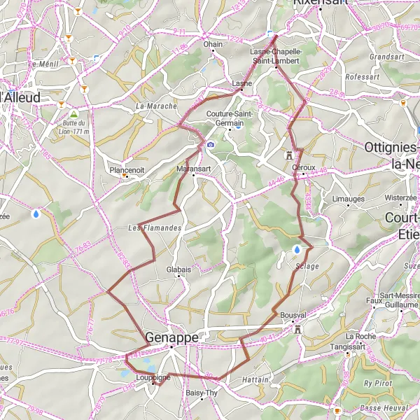 Map miniature of "Gravel Adventure" cycling inspiration in Prov. Brabant Wallon, Belgium. Generated by Tarmacs.app cycling route planner