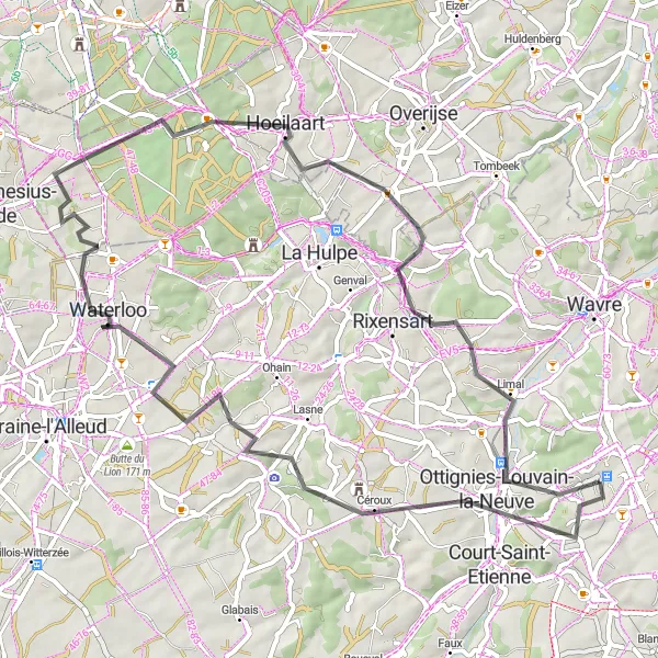 Map miniature of "Limelette Rural Ride" cycling inspiration in Prov. Brabant Wallon, Belgium. Generated by Tarmacs.app cycling route planner