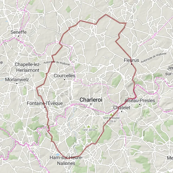 Karten-Miniaturansicht der Radinspiration "Rund um Marbais und Farciennes" in Prov. Brabant Wallon, Belgium. Erstellt vom Tarmacs.app-Routenplaner für Radtouren