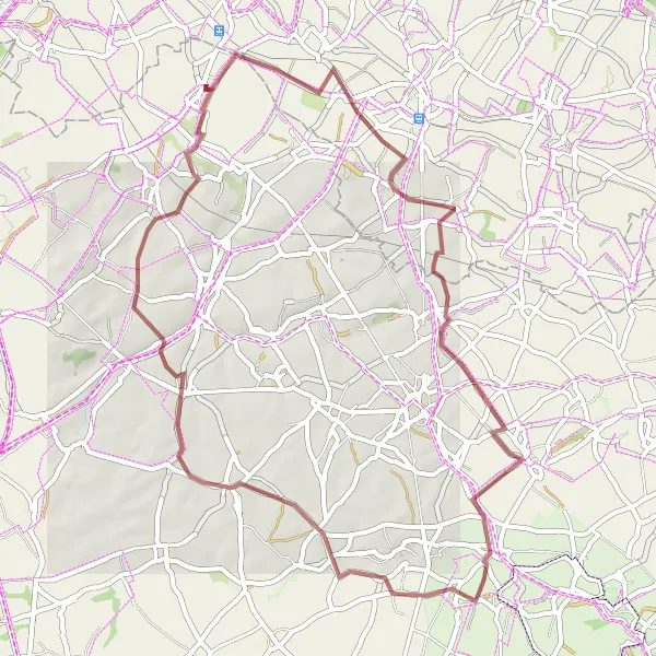 Karten-Miniaturansicht der Radinspiration "Gravel-Rundweg nach Walshoutem" in Prov. Brabant Wallon, Belgium. Erstellt vom Tarmacs.app-Routenplaner für Radtouren