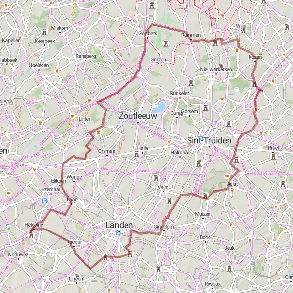 Karten-Miniaturansicht der Radinspiration "Gravel-Tour nach Opheylissem" in Prov. Brabant Wallon, Belgium. Erstellt vom Tarmacs.app-Routenplaner für Radtouren