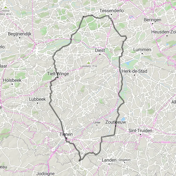 Karten-Miniaturansicht der Radinspiration "Rund um Neerheylissem" in Prov. Brabant Wallon, Belgium. Erstellt vom Tarmacs.app-Routenplaner für Radtouren