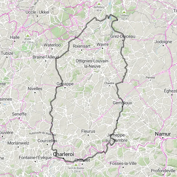 Map miniature of "Archennes to Sint-Joris-Weert exploring" cycling inspiration in Prov. Brabant Wallon, Belgium. Generated by Tarmacs.app cycling route planner