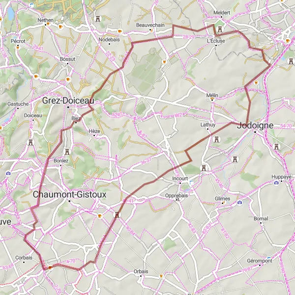 Karten-Miniaturansicht der Radinspiration "Abenteuerliche Gravel-Tour durch malerische Viertel" in Prov. Brabant Wallon, Belgium. Erstellt vom Tarmacs.app-Routenplaner für Radtouren