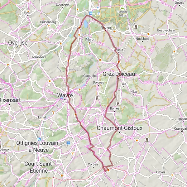 Map miniature of "Nil-Saint-Vincent-Saint-Martin - Château de Nil-Saint-Martin ou Michiels" cycling inspiration in Prov. Brabant Wallon, Belgium. Generated by Tarmacs.app cycling route planner