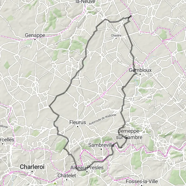 Map miniature of "Grand-Manil Epic Ride" cycling inspiration in Prov. Brabant Wallon, Belgium. Generated by Tarmacs.app cycling route planner