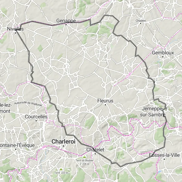 Map miniature of "Classic Road Adventure: Nivelles to Mont Saint-Roch" cycling inspiration in Prov. Brabant Wallon, Belgium. Generated by Tarmacs.app cycling route planner