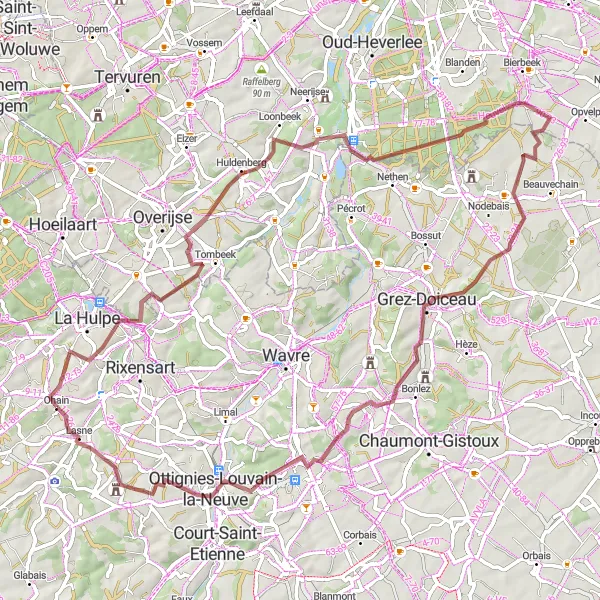 Miniature de la carte de l'inspiration cycliste "Boucle des châteaux" dans la Prov. Brabant Wallon, Belgium. Générée par le planificateur d'itinéraire cycliste Tarmacs.app