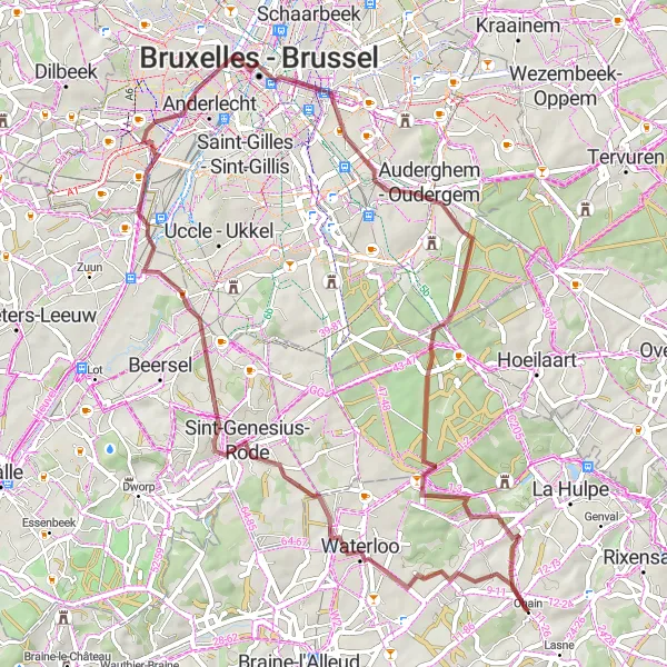 Miniatuurkaart van de fietsinspiratie "Gravelroute vanuit Ohain naar Gaillemarde" in Prov. Brabant Wallon, Belgium. Gemaakt door de Tarmacs.app fietsrouteplanner
