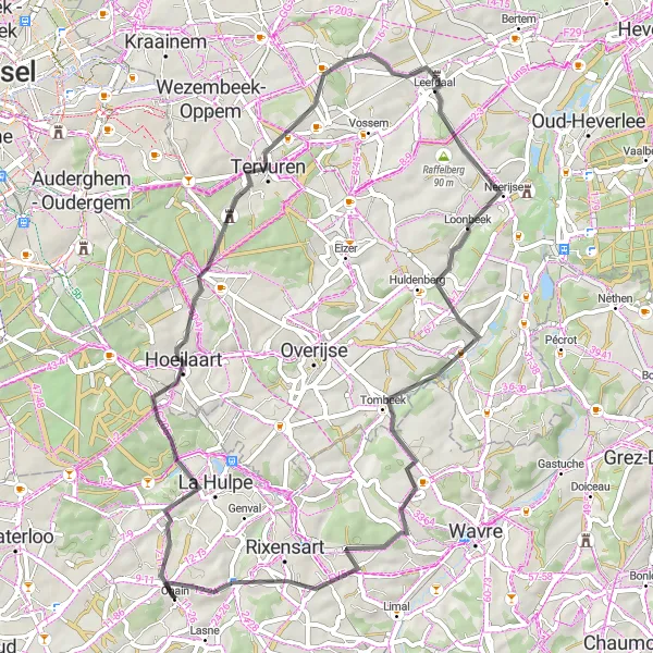 Map miniature of "Roads of Riders" cycling inspiration in Prov. Brabant Wallon, Belgium. Generated by Tarmacs.app cycling route planner