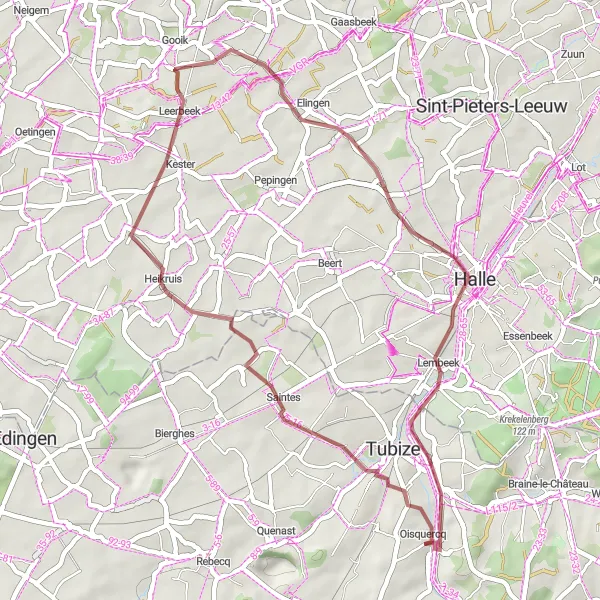 Miniature de la carte de l'inspiration cycliste "Aventure gravel à travers Heikruis et Lembeek" dans la Prov. Brabant Wallon, Belgium. Générée par le planificateur d'itinéraire cycliste Tarmacs.app
