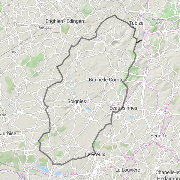 Miniatuurkaart van de fietsinspiratie "Wegroute rond Oisquercq" in Prov. Brabant Wallon, Belgium. Gemaakt door de Tarmacs.app fietsrouteplanner