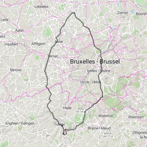 Miniatuurkaart van de fietsinspiratie "95 km lange route door Merchtem en Vilvoorde" in Prov. Brabant Wallon, Belgium. Gemaakt door de Tarmacs.app fietsrouteplanner