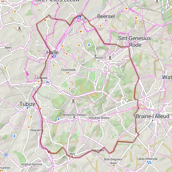 Miniature de la carte de l'inspiration cycliste "La Boucle d'Alsemberg" dans la Prov. Brabant Wallon, Belgium. Générée par le planificateur d'itinéraire cycliste Tarmacs.app