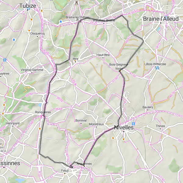 Map miniature of "Ophain-Bois-Seigneur-Isaac Discovery" cycling inspiration in Prov. Brabant Wallon, Belgium. Generated by Tarmacs.app cycling route planner