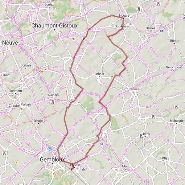 Map miniature of "Opprebais - Thorembais-Saint-Trond Loop" cycling inspiration in Prov. Brabant Wallon, Belgium. Generated by Tarmacs.app cycling route planner