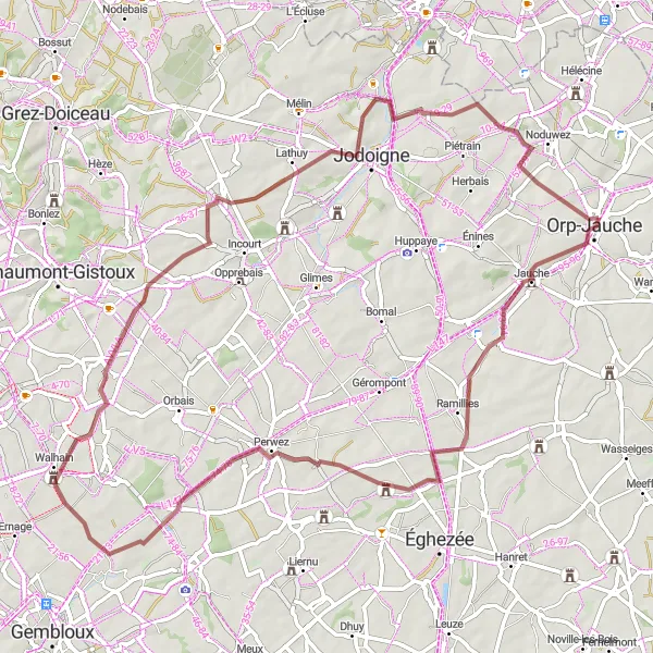 Miniature de la carte de l'inspiration cycliste "Circuit Les Châteaux" dans la Prov. Brabant Wallon, Belgium. Générée par le planificateur d'itinéraire cycliste Tarmacs.app