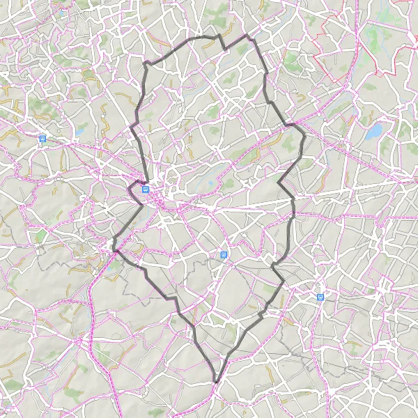 Karten-Miniaturansicht der Radinspiration "Rundweg von Orp-le-Grand nach Kersbeek über Melkwezer" in Prov. Brabant Wallon, Belgium. Erstellt vom Tarmacs.app-Routenplaner für Radtouren