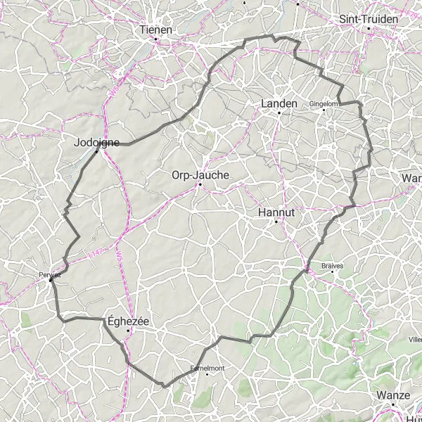 Miniatuurkaart van de fietsinspiratie "Rondrit Glimes naar Mehaigne" in Prov. Brabant Wallon, Belgium. Gemaakt door de Tarmacs.app fietsrouteplanner