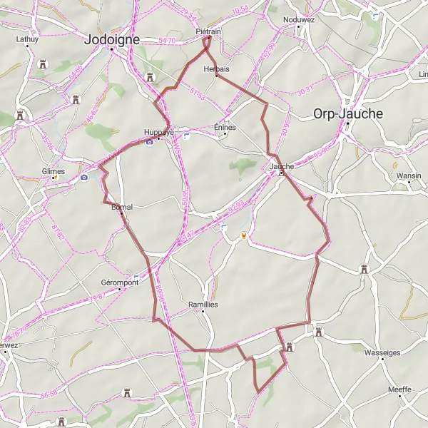 Karten-Miniaturansicht der Radinspiration "Kleine Dorfrunde durch Brabant Wallon" in Prov. Brabant Wallon, Belgium. Erstellt vom Tarmacs.app-Routenplaner für Radtouren