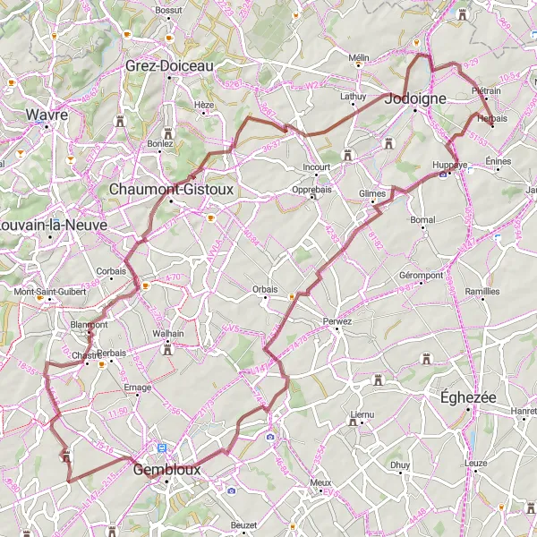 Karten-Miniaturansicht der Radinspiration "Faszinierende 81 km durch Thorembais-Saint-Trond" in Prov. Brabant Wallon, Belgium. Erstellt vom Tarmacs.app-Routenplaner für Radtouren