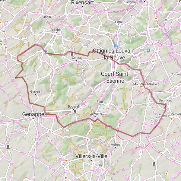 Map miniature of "Gravel Adventure" cycling inspiration in Prov. Brabant Wallon, Belgium. Generated by Tarmacs.app cycling route planner