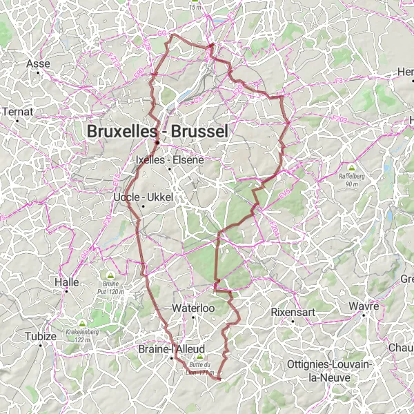 Map miniature of "Gravel Expedition with Stunning Views" cycling inspiration in Prov. Brabant Wallon, Belgium. Generated by Tarmacs.app cycling route planner