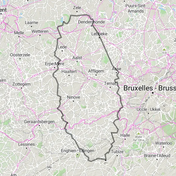 Karten-Miniaturansicht der Radinspiration "Die lange Straße des Brabant Wallon" in Prov. Brabant Wallon, Belgium. Erstellt vom Tarmacs.app-Routenplaner für Radtouren