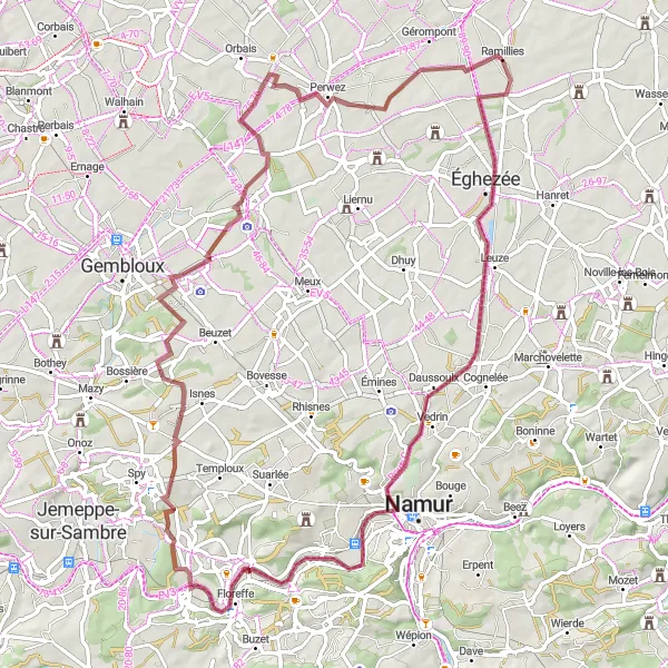 Map miniature of "Gravel Adventure" cycling inspiration in Prov. Brabant Wallon, Belgium. Generated by Tarmacs.app cycling route planner