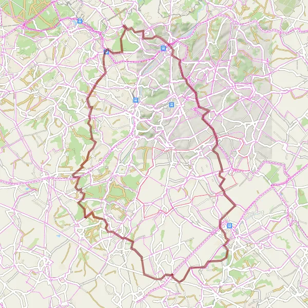 Miniature de la carte de l'inspiration cycliste "Découverte des Chemins de Gravel du Brabant Wallon" dans la Prov. Brabant Wallon, Belgium. Générée par le planificateur d'itinéraire cycliste Tarmacs.app