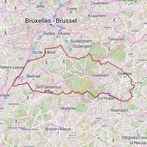 Map miniature of "Rosières Gravel Ride" cycling inspiration in Prov. Brabant Wallon, Belgium. Generated by Tarmacs.app cycling route planner