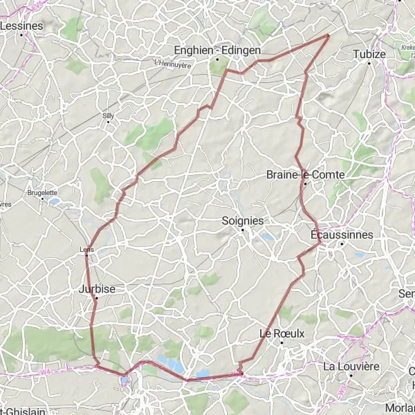 Map miniature of "Gravel Adventure" cycling inspiration in Prov. Brabant Wallon, Belgium. Generated by Tarmacs.app cycling route planner