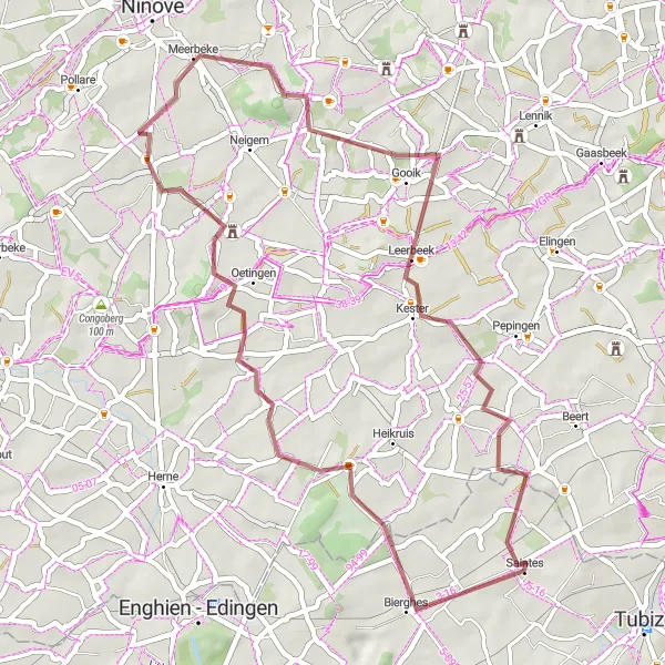 Karten-Miniaturansicht der Radinspiration "Rundtour um Saintes durch malerische Landschaft" in Prov. Brabant Wallon, Belgium. Erstellt vom Tarmacs.app-Routenplaner für Radtouren