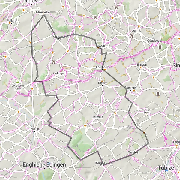 Map miniature of "The Road to Vollezele" cycling inspiration in Prov. Brabant Wallon, Belgium. Generated by Tarmacs.app cycling route planner