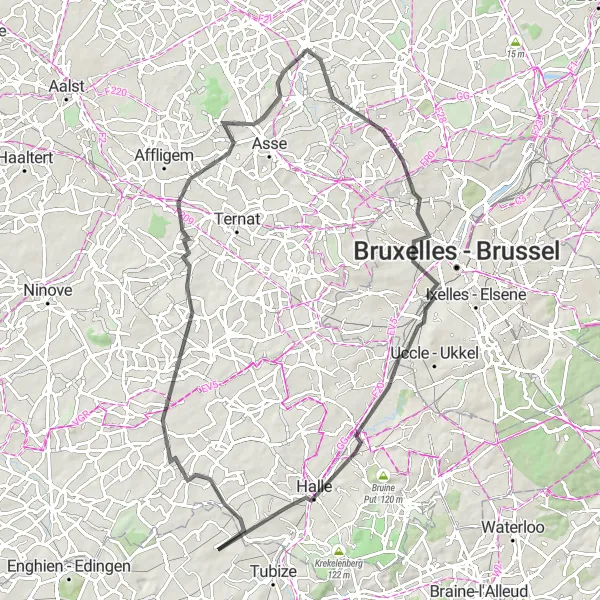 Miniatuurkaart van de fietsinspiratie "Wegrit naar Gooik en Halle" in Prov. Brabant Wallon, Belgium. Gemaakt door de Tarmacs.app fietsrouteplanner
