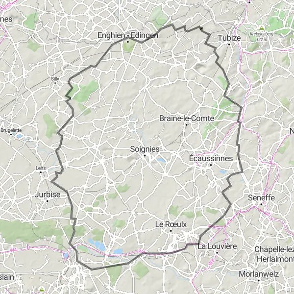 Miniature de la carte de l'inspiration cycliste "Les Canaux et Ascenseurs" dans la Prov. Brabant Wallon, Belgium. Générée par le planificateur d'itinéraire cycliste Tarmacs.app