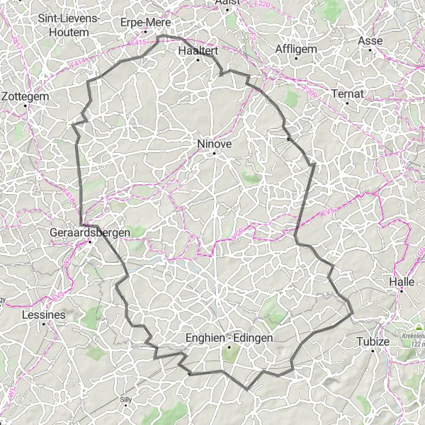 Miniatuurkaart van de fietsinspiratie "Wegroute langs pittoreske dorpen" in Prov. Brabant Wallon, Belgium. Gemaakt door de Tarmacs.app fietsrouteplanner