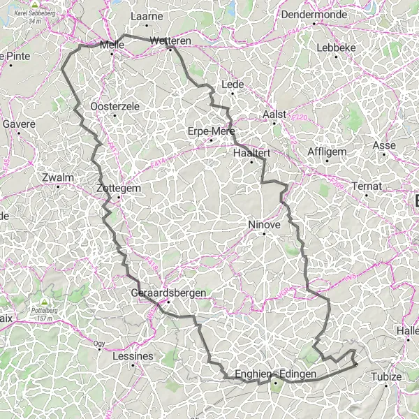 Karten-Miniaturansicht der Radinspiration "Rundtour von Saintes nach Enghien" in Prov. Brabant Wallon, Belgium. Erstellt vom Tarmacs.app-Routenplaner für Radtouren