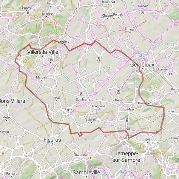 Karten-Miniaturansicht der Radinspiration "Einsame Schotterwege und charmante Dörfer erkunden" in Prov. Brabant Wallon, Belgium. Erstellt vom Tarmacs.app-Routenplaner für Radtouren