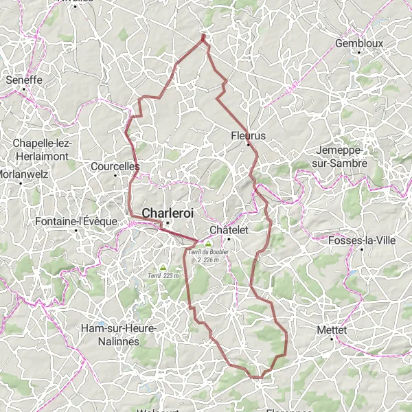 Map miniature of "Off-Road Adventure in Charleroi" cycling inspiration in Prov. Brabant Wallon, Belgium. Generated by Tarmacs.app cycling route planner