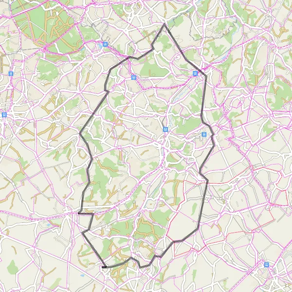 Karten-Miniaturansicht der Radinspiration "Besonderer Rundweg entlang historischer Dörfer" in Prov. Brabant Wallon, Belgium. Erstellt vom Tarmacs.app-Routenplaner für Radtouren