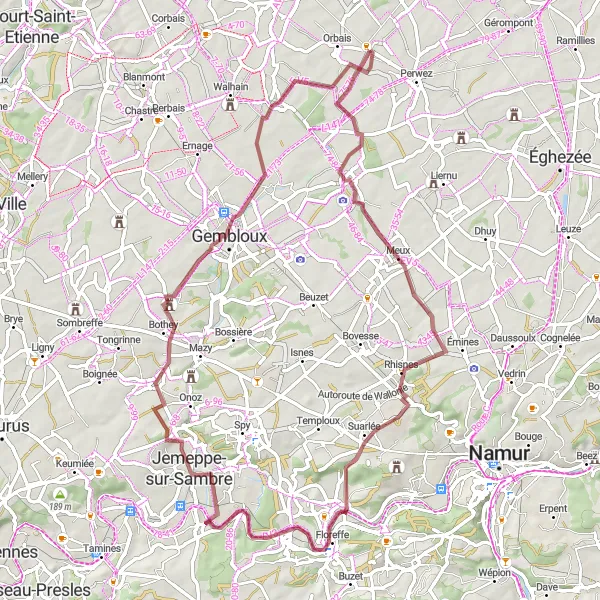 Miniature de la carte de l'inspiration cycliste "Les chemins gravel de Baudecet" dans la Prov. Brabant Wallon, Belgium. Générée par le planificateur d'itinéraire cycliste Tarmacs.app
