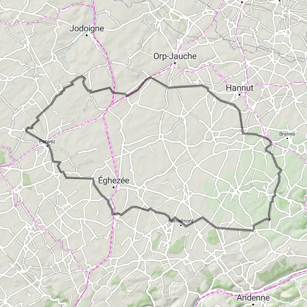 Miniature de la carte de l'inspiration cycliste "Abbaye de la Ramée to Perwez" dans la Prov. Brabant Wallon, Belgium. Générée par le planificateur d'itinéraire cycliste Tarmacs.app