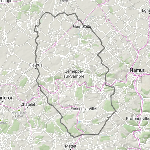 Map miniature of "Mellery and Marbisoux Loop" cycling inspiration in Prov. Brabant Wallon, Belgium. Generated by Tarmacs.app cycling route planner